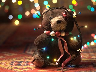 Обои мишка, игрушка, плюшевый, огоньки, гирлянда, bear, toy, plush, lights, garland разрешение 1920x1200 Загрузить