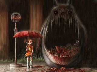 Обои tonari no totoro, мой сосед тоторо, мясо, кровища, хоррор, my neighbor totoro, meat, blood, horror разрешение 1920x1440 Загрузить