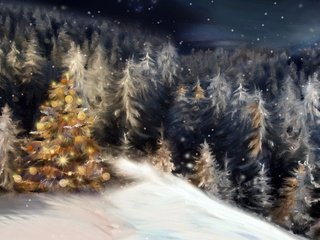 Обои ночь, снег, новый год, елка, лес, зима, елки, праздник, рождество, christmas, night, snow, new year, tree, forest, winter, holiday разрешение 1920x1200 Загрузить