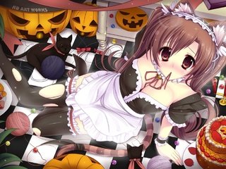 Обои грудь, ушки, горничная, kawaii, кошечка, красотуля, chest, ears, the maid, kitty, pumpkin разрешение 2000x1414 Загрузить