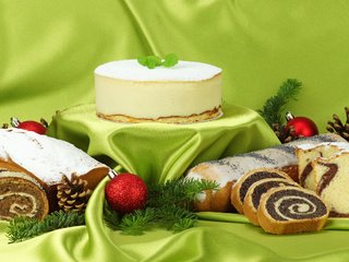 Обои праздник, выпечка, торт, десерт, рулет, рулеты, новогодние сладости, holiday, cakes, cake, dessert, roll, rolls, christmas sweets разрешение 2560x1600 Загрузить