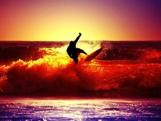 Обои волны, закат, море, серфинг, wave, sunset, sea, surfing разрешение 2560x1600 Загрузить