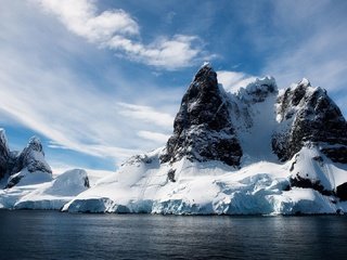 Обои скалы, снег, море, rocks, snow, sea разрешение 1920x1080 Загрузить