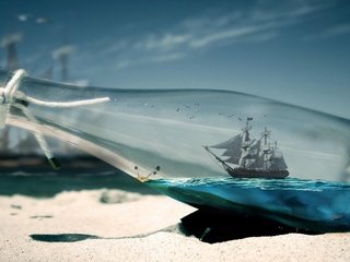 Обои парусник в бутылке, sailboat in the bottle разрешение 2560x1440 Загрузить