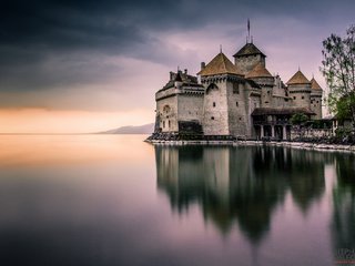 Обои озеро, замок, швейцария, шильйон, женевское, lake, castle, switzerland, silion, geneva разрешение 2048x1365 Загрузить