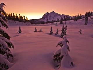 Обои вечер, горы, снег, природа, зима, the evening, mountains, snow, nature, winter разрешение 2560x1600 Загрузить