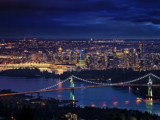 Обои ночь, мост, ванкувер, даунтаун, канада, мостики, night, bridge, vancouver, downtown, canada, bridges разрешение 3360x2100 Загрузить