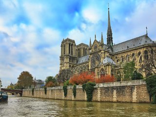 Обои небо, река, париж, франция, собор парижской богоматери, сена, the sky, river, paris, france, notre dame cathedral, hay разрешение 1920x1280 Загрузить