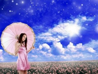 Обои небо, цветы, облака, девушка, поле, весна, зонт, the sky, flowers, clouds, girl, field, spring, umbrella разрешение 1920x1420 Загрузить