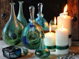 Обои свечи, стекло, бутылки, натюрморт, candles, glass, bottle, still life разрешение 3563x2889 Загрузить