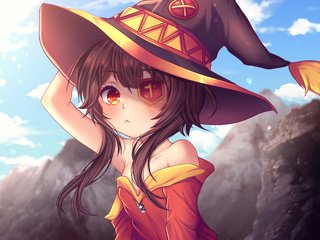 Обои девушка, взгляд, волосы, лицо, megumin, konosuba, girl, look, hair, face разрешение 3203x2002 Загрузить