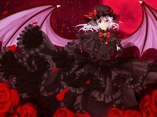 Обои крылья, аниме, вампир, лоли, bishojo, тохо, lollita, wings, anime, vampire, loli, touhou разрешение 2400x1680 Загрузить