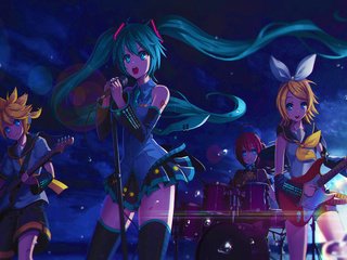 Обои вокалоид, концерт, манга, мику хацунэ, len kagamine, rin kagamine, teto kasane, vocaloid, concert, manga, hatsune miku разрешение 2880x1800 Загрузить