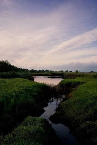 Обои трава, облака, ручей, grass, clouds, stream разрешение 1920x1200 Загрузить