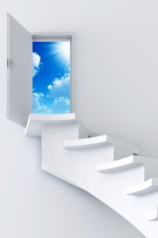 Обои небо, лестница, дверь, белый, the sky, ladder, the door, white разрешение 1920x1200 Загрузить