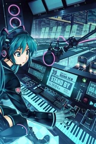 Обои поезда, вокалоид, вокзал, мику хацунэ, trains, vocaloid, station, hatsune miku разрешение 1920x1200 Загрузить