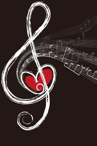 Обои ноты, музыка, сердце, черный фон, скрипичный ключ, notes, music, heart, black background, treble clef разрешение 1920x1080 Загрузить