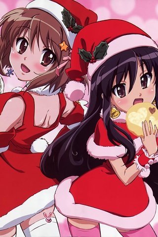 Обои shakugan no shana, shana, thighhighs, scan, 2girls, santa costume, santa hat, yoshida kazumi, румяна, елочная, blush, christmas разрешение 5165x3533 Загрузить