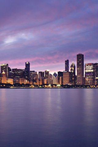 Обои вечер, вид, небоскребы, дома, сша, чикаго, the evening, view, skyscrapers, home, usa, chicago разрешение 2560x1600 Загрузить