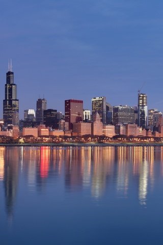 Обои вода, отражение, небоскребы, дома, здание, чикаго, water, reflection, skyscrapers, home, the building, chicago разрешение 7550x2400 Загрузить