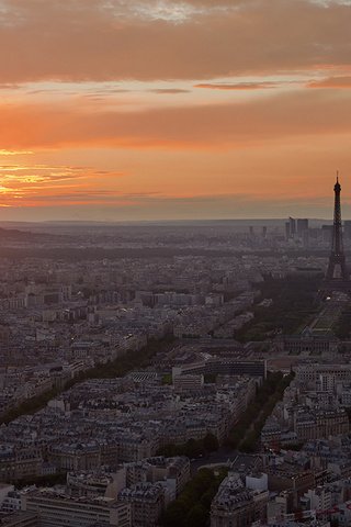 Обои закат, париж, эйфелева башня, вид с высоты, sunset, paris, eiffel tower, the разрешение 1920x1080 Загрузить