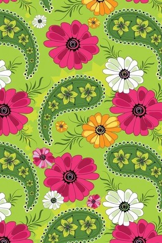 Обои цветы, текстура, узор, лепестки, орнамент, зеленый фон, flowers, texture, pattern, petals, ornament, green background разрешение 1920x1200 Загрузить