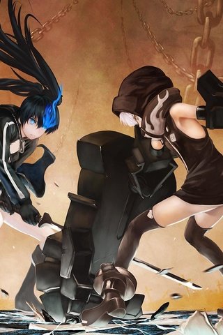 Обои devushki, оружие, ruki, bitva, битва, metallicheskie, девушки, руки, удар, катана, black rock shooter, цепи, oruzhie, weapons, battle, girls, hands, blow, katana, chain разрешение 1920x1200 Загрузить