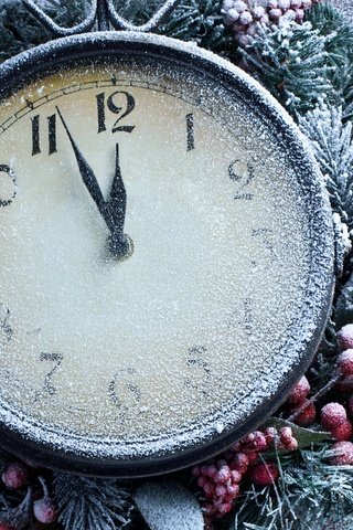 Обои снег, новый год, часы, время, праздник, стрелки, snow, new year, watch, time, holiday, arrows разрешение 3735x2972 Загрузить