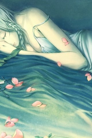 Обои рисунок, девушка, лепестки, спит, нож, постель, лежа, косички, figure, girl, petals, sleeping, knife, bed, lying, braids разрешение 1920x1080 Загрузить