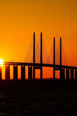 Обои закат, мост, дания, эресуннский, sunset, bridge, denmark, öresund разрешение 1920x1200 Загрузить