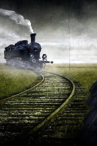 Обои дорога, девушка, картина, фантастика, поезд, road, girl, picture, fiction, train разрешение 2560x1600 Загрузить