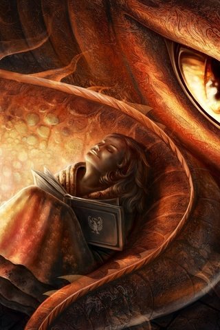 Обои свечи, фантастика, дракон, девочка, глаз, хвост, книга, elena mikhailava, candles, fiction, dragon, girl, eyes, tail, book разрешение 1920x1200 Загрузить