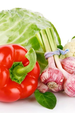 Обои овощи, перец, капуста, чеснок, базилик, vegetables, pepper, cabbage, garlic, basil разрешение 3000x1879 Загрузить