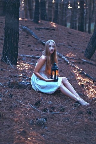 Обои лес, девушка, фонарь, свеча, forest, girl, lantern, candle разрешение 2880x1920 Загрузить