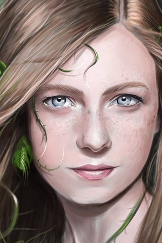 Обои арт, листья, девушка, взгляд, растение, веснушки, art, leaves, girl, look, plant, freckles разрешение 7135x5403 Загрузить