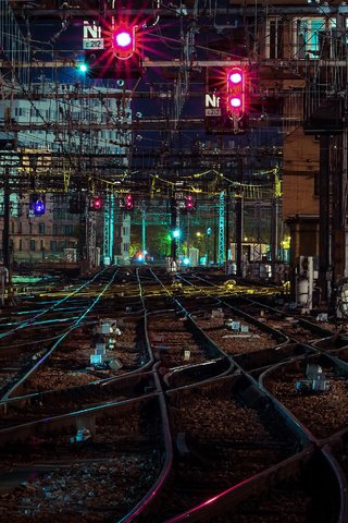 Обои ночь, фонари, железная дорога, станция, ноч, railroads, night, lights, railroad, station разрешение 4485x2989 Загрузить