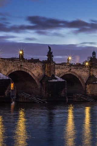 Обои ночь, огни, река, мост, башня, прага, карлов мост, чехия, night, lights, river, bridge, tower, prague, charles bridge, czech republic разрешение 2560x1080 Загрузить