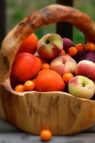 Обои фрукты, персики, корзинка, абрикосы, fruit, peaches, basket, apricots разрешение 3000x2280 Загрузить