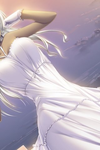 Обои девушка, аниме, белое платье, белые волосы, girl, anime, white dress, white hair разрешение 2560x1600 Загрузить