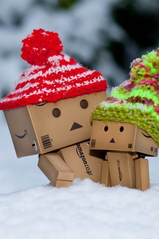 Обои снег, зима, мороз, коробка, данбо, шапки, картонный робот, snow, winter, frost, box, danbo, caps, cardboard robot разрешение 5120x3200 Загрузить