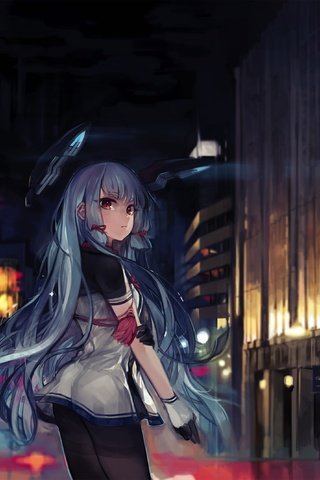 Обои голубые волосы, ноч, аниме девочка, kantai, blue hair, night, anime girl разрешение 3130x2139 Загрузить