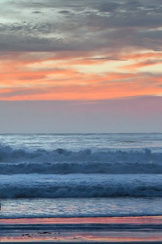 Обои небо, закат, море, пляж, горизонт, волна, человек, the sky, sunset, sea, beach, horizon, wave, people разрешение 1920x1200 Загрузить
