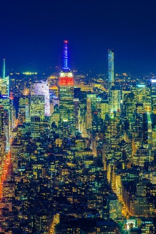 Обои ночь, огни, панорама, город, мегаполис, сша, нью - йорк, night, lights, panorama, the city, megapolis, usa, new york разрешение 2048x1365 Загрузить