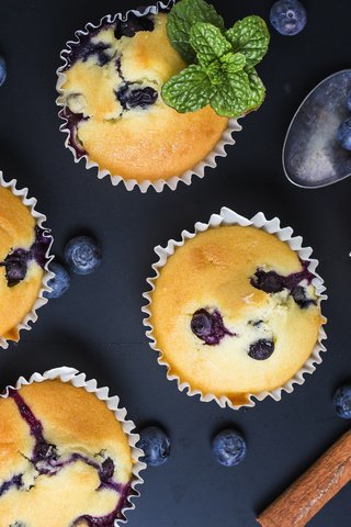 Обои мята, корица, черника, выпечка, кексы, mint, cinnamon, blueberries, cakes, cupcakes разрешение 5472x3648 Загрузить