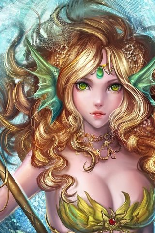 Обои девушка, взгляд, фэнтези, волосы, лицо, русалка, girl, look, fantasy, hair, face, mermaid разрешение 3009x2116 Загрузить