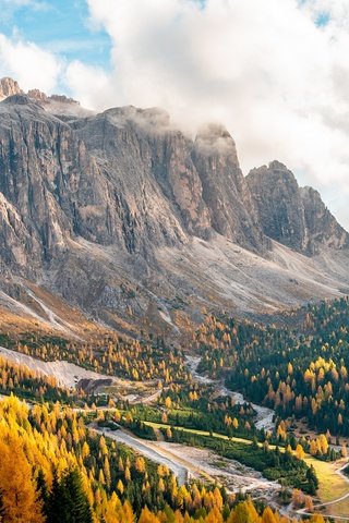 Обои деревья, горы, пейзаж, осень, италия, trees, mountains, landscape, autumn, italy разрешение 5120x2880 Загрузить