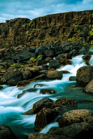 Обои камни, водопад, поток, исландия, stones, waterfall, stream, iceland разрешение 3840x2160 Загрузить