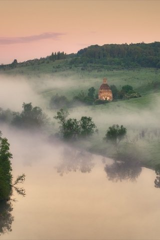 Обои река, холмы, природа, пейзаж, утро, туман, леса, river, hills, nature, landscape, morning, fog, forest разрешение 2280x1410 Загрузить