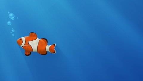 Обои синий, пузыри, золотая рыбка, рыба-клоун, blue, bubbles, goldfish, clown fish разрешение 3840x1200 Загрузить