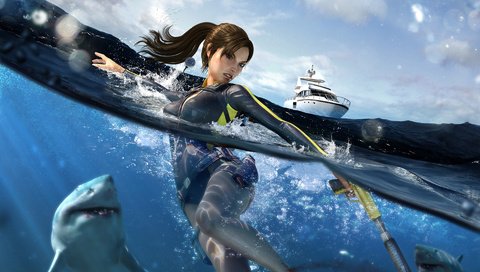 Обои вода, яхта, акула, лара крофт, tomb raider underworld, water, yacht, shark, lara croft разрешение 1920x1200 Загрузить